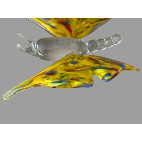 Handcrafted Glass Butterfly Figurine With Vibrant Yellow Multicolor Wings - Picture 4 of 5